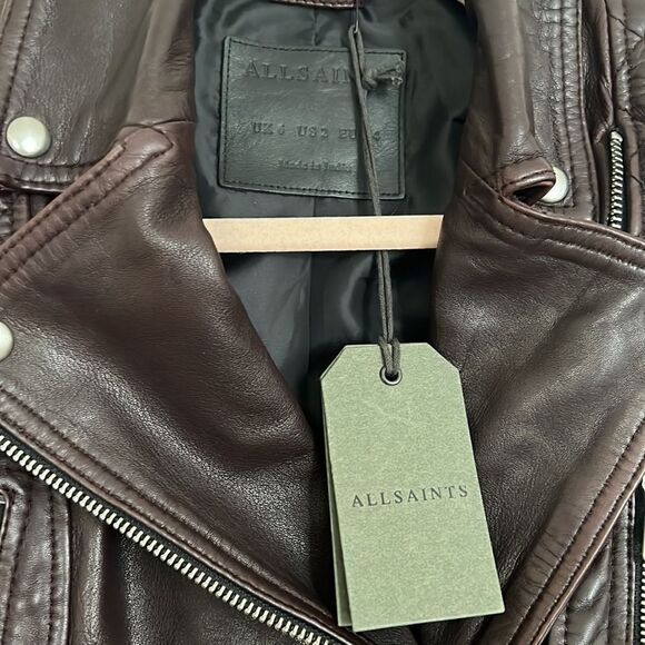 All Saints Catch (Cargo) leather Moto Jacket in Oxford Red - Picture 12 of 12